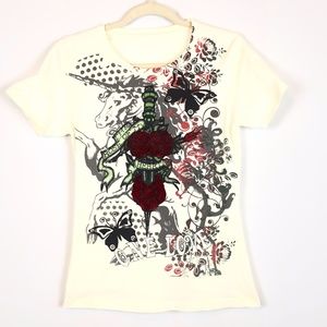 VINTAGE Unicorn Dagger w Velvet Rose Tee